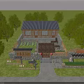 Traditional Chinese Guesthouse Building With Tile Roof Green Trees And Courtyard Entrance