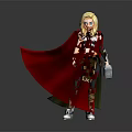 Animated Female Mythical Character With Blonde Hair Red Cape Hammer And Armor