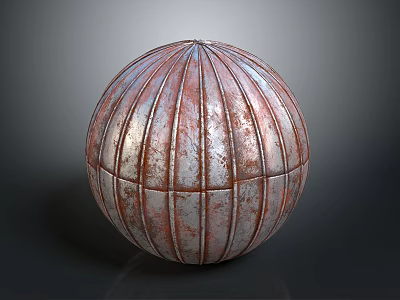 Vintage Rusted Metal Sphere With Vertical Stripes And Weathered Shiny Texture 3d model