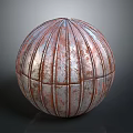 Vintage Rusted Metal Sphere With Vertical Stripes And Weathered Shiny Texture
