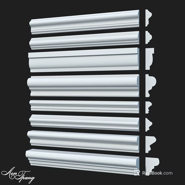 Architectural Decorative Moldings with Various Profiles and White Finish for Home Decoration 3d model 