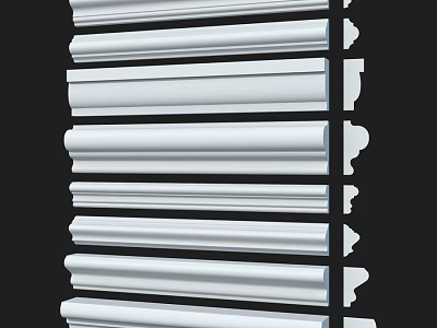 Architectural Decorative Moldings with Various Profiles and White Finish for Home Decoration 3d model