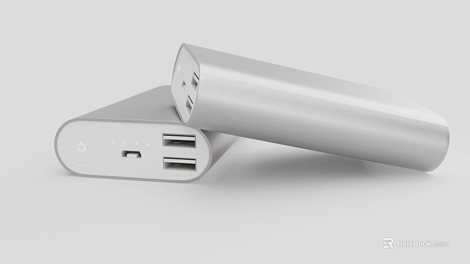 Silver Portable Power Bank with Multiple USB Ports Power Button and Indicator Lights 3d model