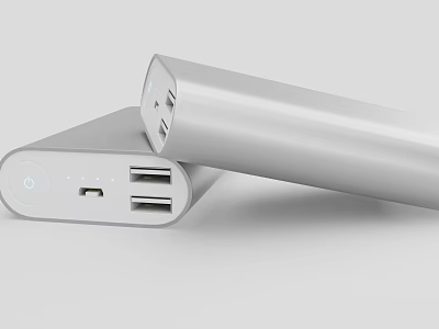 Silver Portable Power Bank with Multiple USB Ports Power Button and Indicator Lights 3d model