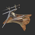 Decorative Medieval Swords Display With Deer Skull Antlers And Leather Base
