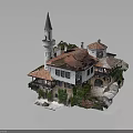 Traditional Building With Pointed Tower Red Roof White Walls And Lush Greenery