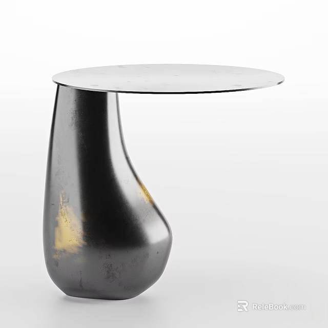 Elegant Side Table With Round Tabletop Silver Metal Curved Base And Gold Accents 3d model 