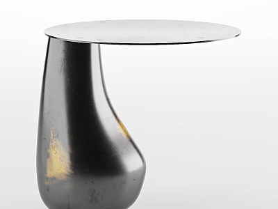 Elegant Side Table With Round Tabletop Silver Metal Curved Base And Gold Accents 3d model