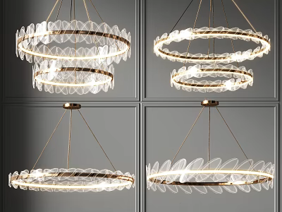 Elegant Modern Layered Chandeliers With Transparent Circular Rings And Metal Frame 3d model