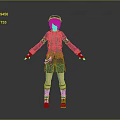 Game Movie 3D Character With Short Hair Hat Blue Jacket Purple Vest Shorts Purple Boots