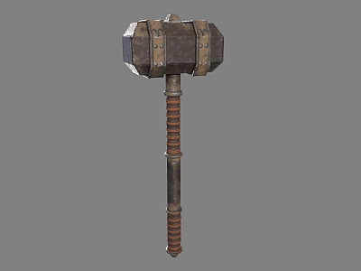 Medieval Metal Hammer Weapon With Square Head And Spiral Wooden Handle Design 3d model