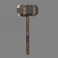 Medieval Metal Hammer Weapon With Square Head And Spiral Wooden Handle Design