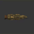 Weathered Yellow Cosmic Spaceship With Intricate Mechanical Structures And Propulsion Thrusters 3d model