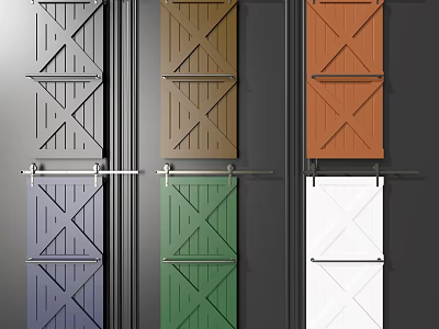 Colorful Sliding Barn Doors With Cross Pattern Design In Various Tones 3d model