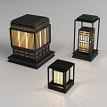 Traditional Chinese Style Outdoor Lanterns With Black Frame And Lattice Panels