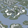 Modern Urban Aerial Planning With Waterfront Areas Green Spaces And Bridges