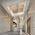 Luxurious Modern Elevator Lobby With Marble Walls And Decorative Painting