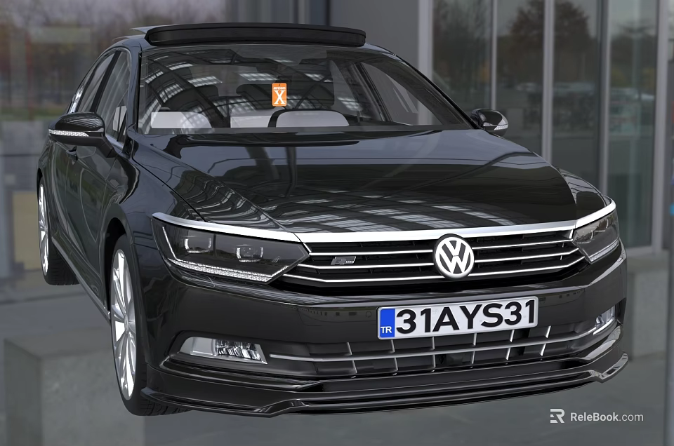 Sleek Black Volkswagen Sedan With Roof Spoiler Modern Front And LED Headlights 3d model 