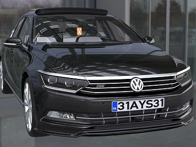Sleek Black Volkswagen Sedan With Roof Spoiler Modern Front And LED Headlights 3d model