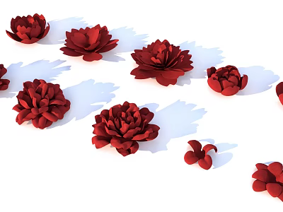 Red Flower Decorative Hanging Ornaments With Paper Craft Design And White Background Shadow Details 3d model