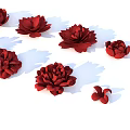 Red Flower Decorative Hanging Ornaments With Paper Craft Design And White Background Shadow Details
