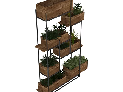 Plant Combination on Multi Tiered Plant Stand with Wooden Planters and Metal Frame 3d model