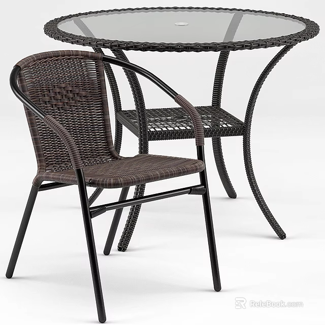 Durable Rattan Outdoor Chair With Metal Frame Armrest And Matching Table 3d model 