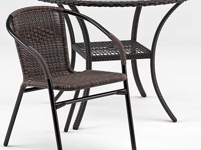 Durable Rattan Outdoor Chair With Metal Frame Armrest And Matching Table 3d model