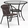 Durable Rattan Outdoor Chair With Metal Frame Armrest And Matching Table