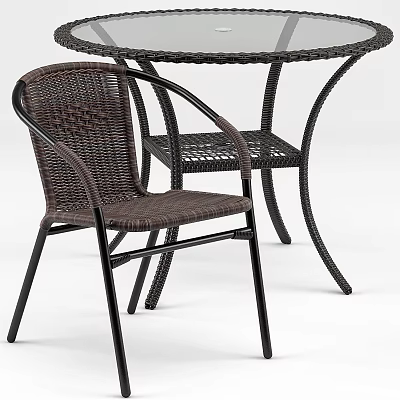 Durable Rattan Outdoor Chair With Metal Frame Armrest And Matching Table 3d model