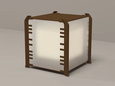 Modern Cube Shaped Table Lamp With Brown Frame And White Lampshade Design 3d model