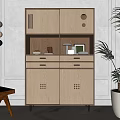 Modern Entryway Cabinet Sideboard with Wooden Storage Open Shelves Drawers and Indoor Plant