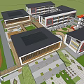 Modern School Campus Buildings With Multi story Structure Central Courtyard And Green Spaces