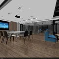 Modern Bright Office Reception Area With Colorful Furniture And Artistic Patterned Ceiling Design