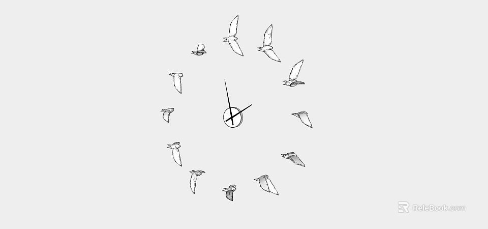 Flying Birds Themed Wall Decor with Circular Clock Center and Artistic Arrangement 3d model 