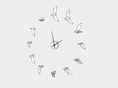 Flying Birds Themed Wall Decor with Circular Clock Center and Artistic Arrangement 3d model