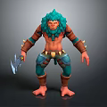 Game Movie Fantasy Character With Green Blue Hair Spiked Arm Bands And Battle Axe