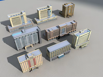 Various Office Building Architectural Designs With Different Exterior Styles And Structures 3d model