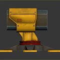Yellow Mechanical Device With Symmetrical Square Sections And Circular Holes On Base