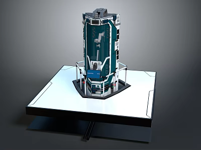 Dark Green Vertical Industrial Machine On White Square Platform With Control Panel 3d model