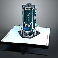 Dark Green Vertical Industrial Machine On White Square Platform With Control Panel