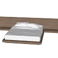 Modern Double Bed With Wooden Headboard And Floating Design White Mattress
