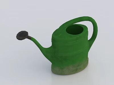 Green Ceramic Watering Can with Worn Base and Black Spout Design 3d model