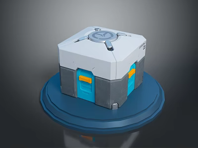Modern Blue Gray Household Item With White Top Round Base Double Doors And Yellow Accents 3d model