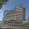 Modern Samsung Office Building Exterior With Glass Facade Surrounding Trees And Parked Car