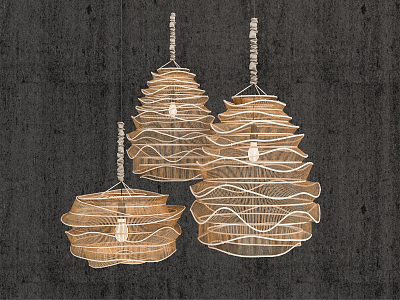 Rattan chandelier combination 3d model