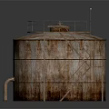 Large Industrial Rusty Storage Tank Equipment With Metal Railing And Staircase