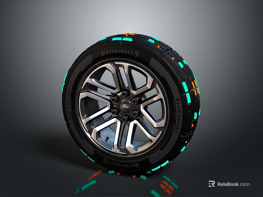 Stylish Glowing Tire Featuring Metallic Alloy Wheel And Vibrant Green Accent Details 3d model 