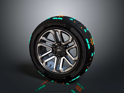 Stylish Glowing Tire Featuring Metallic Alloy Wheel And Vibrant Green Accent Details 3d model