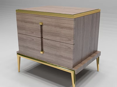 Modern Elegant Wooden Nightstand Design With Gold Accents And Drawers 3d model